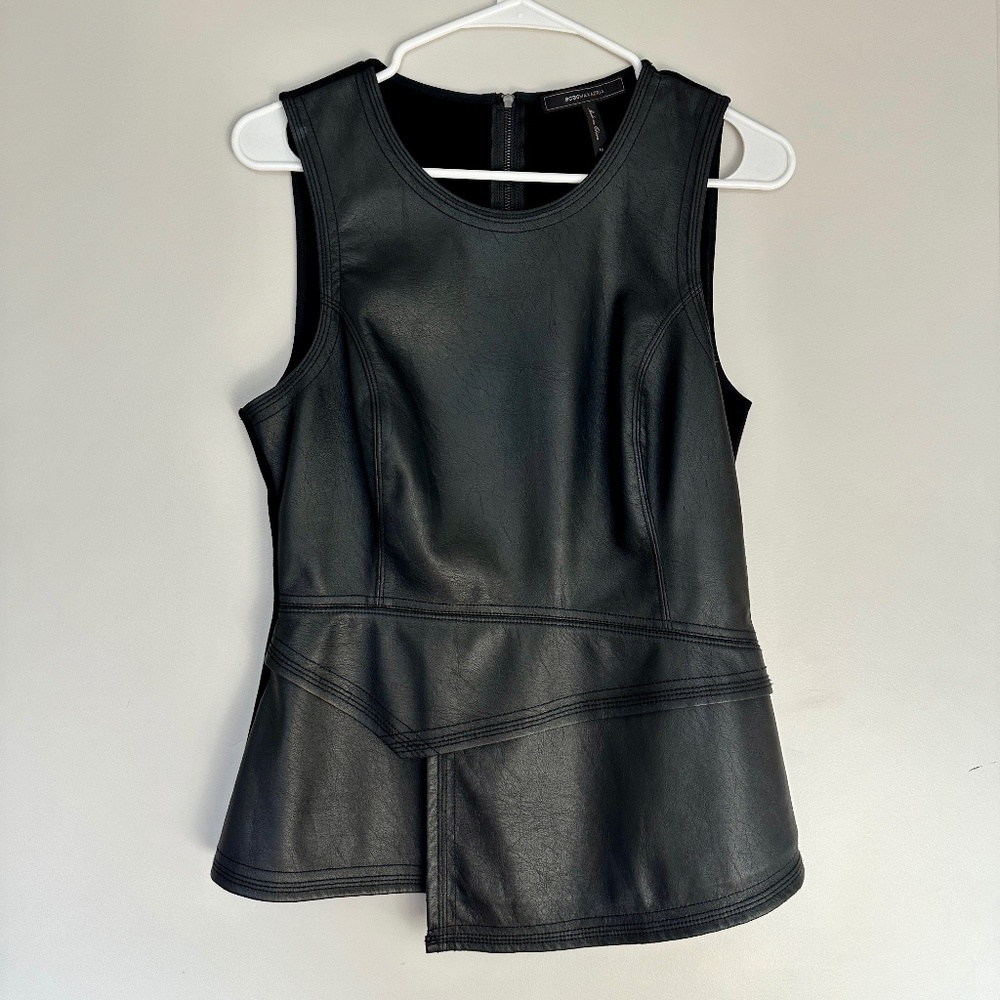 BCBG Max Azria faux leather sexy "Tori" peplum vest/tank (Black size M)